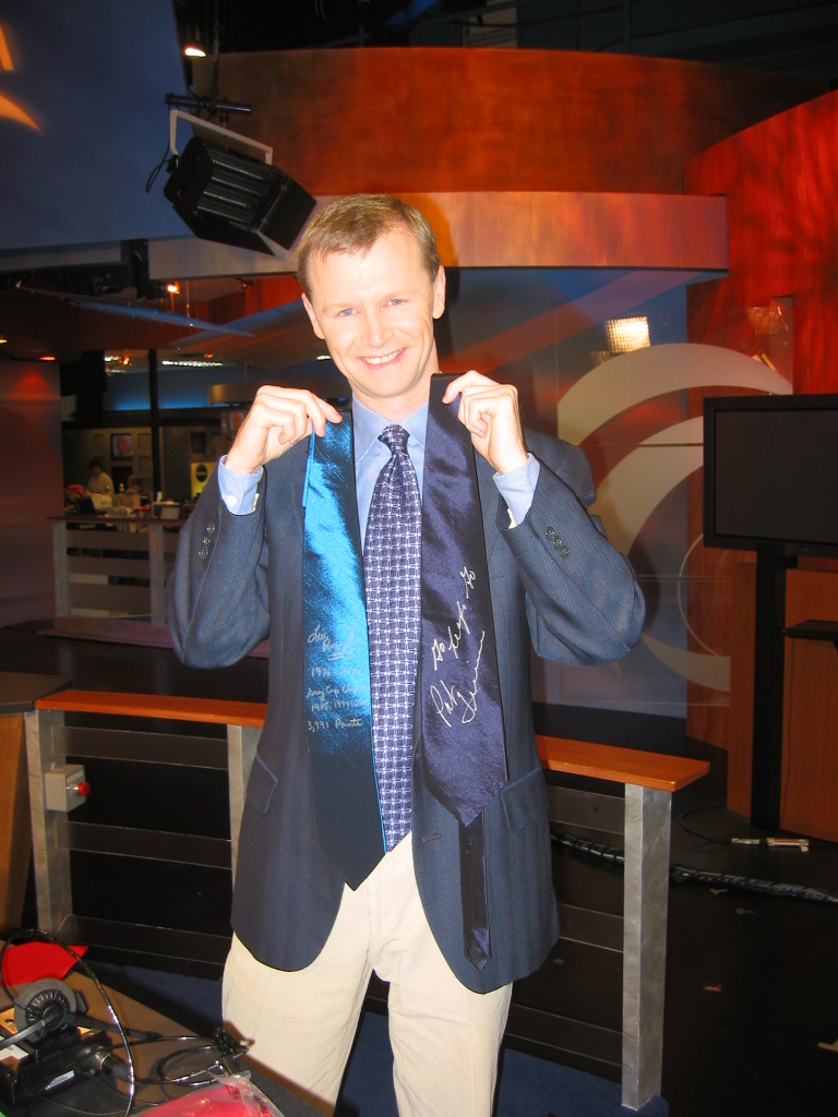 Squire Barnes modelling Ties at Global TV - 2003