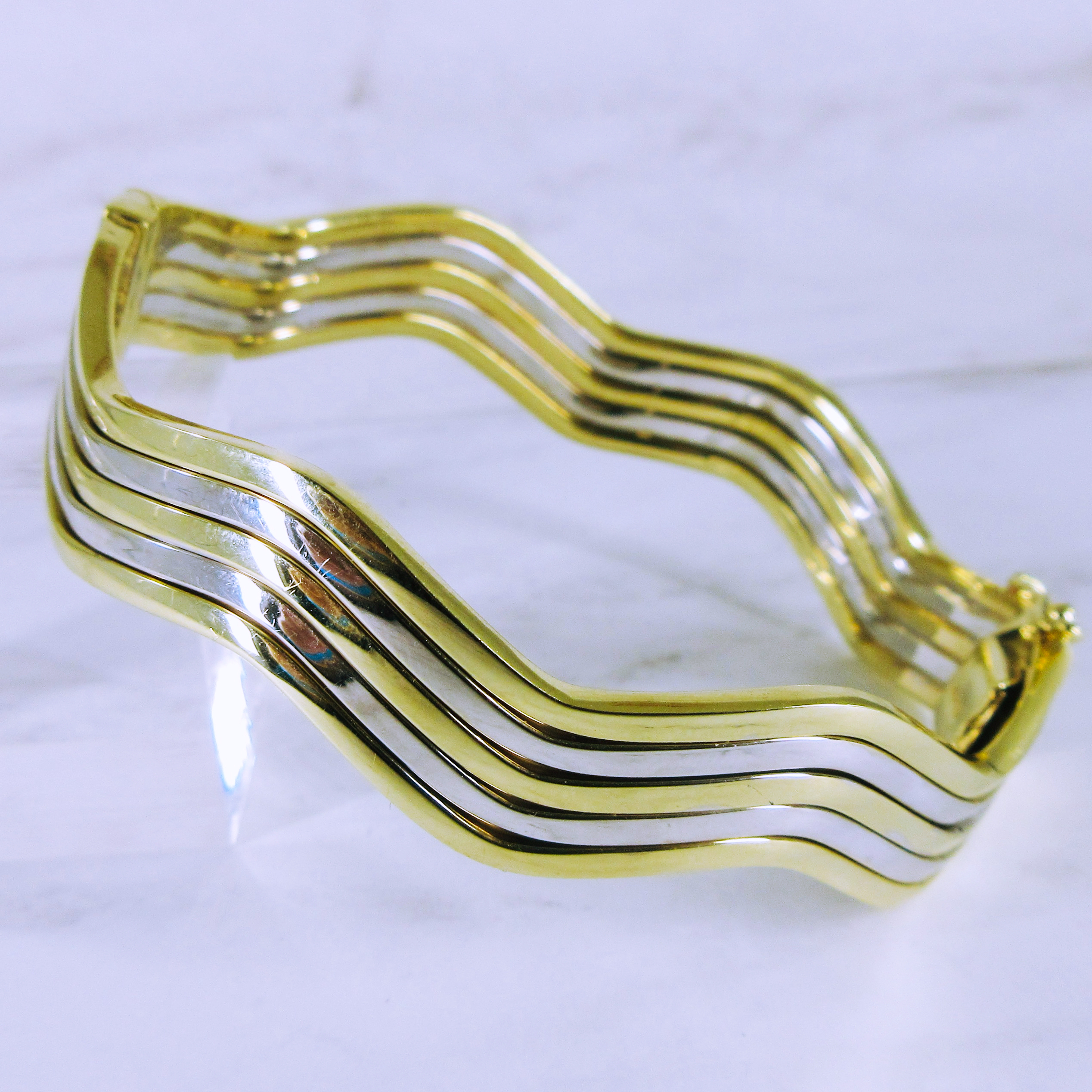 10K Yellow Gold and White Gold Wave Bangle