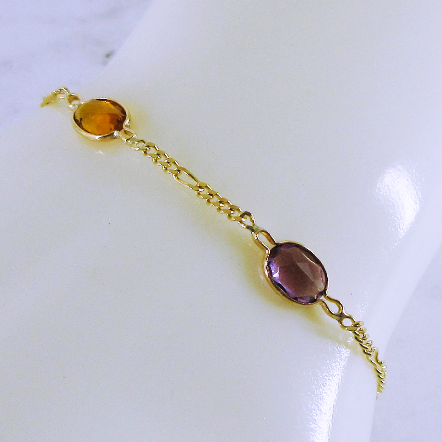 [SET]14K Yellow Gold Bracelet with Coloured Gemstones