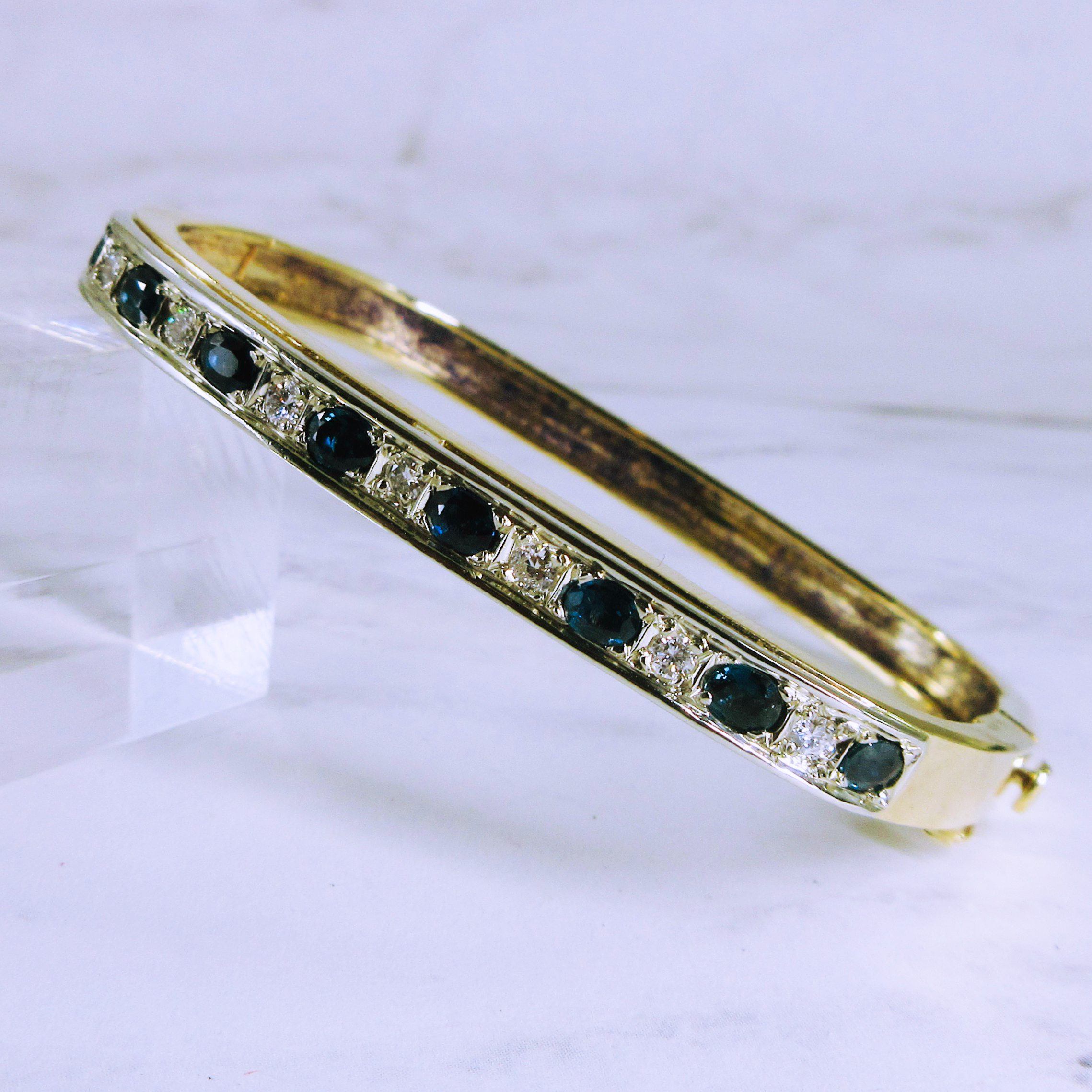 14K Yellow Gold Diamond and Sapphire Bangle