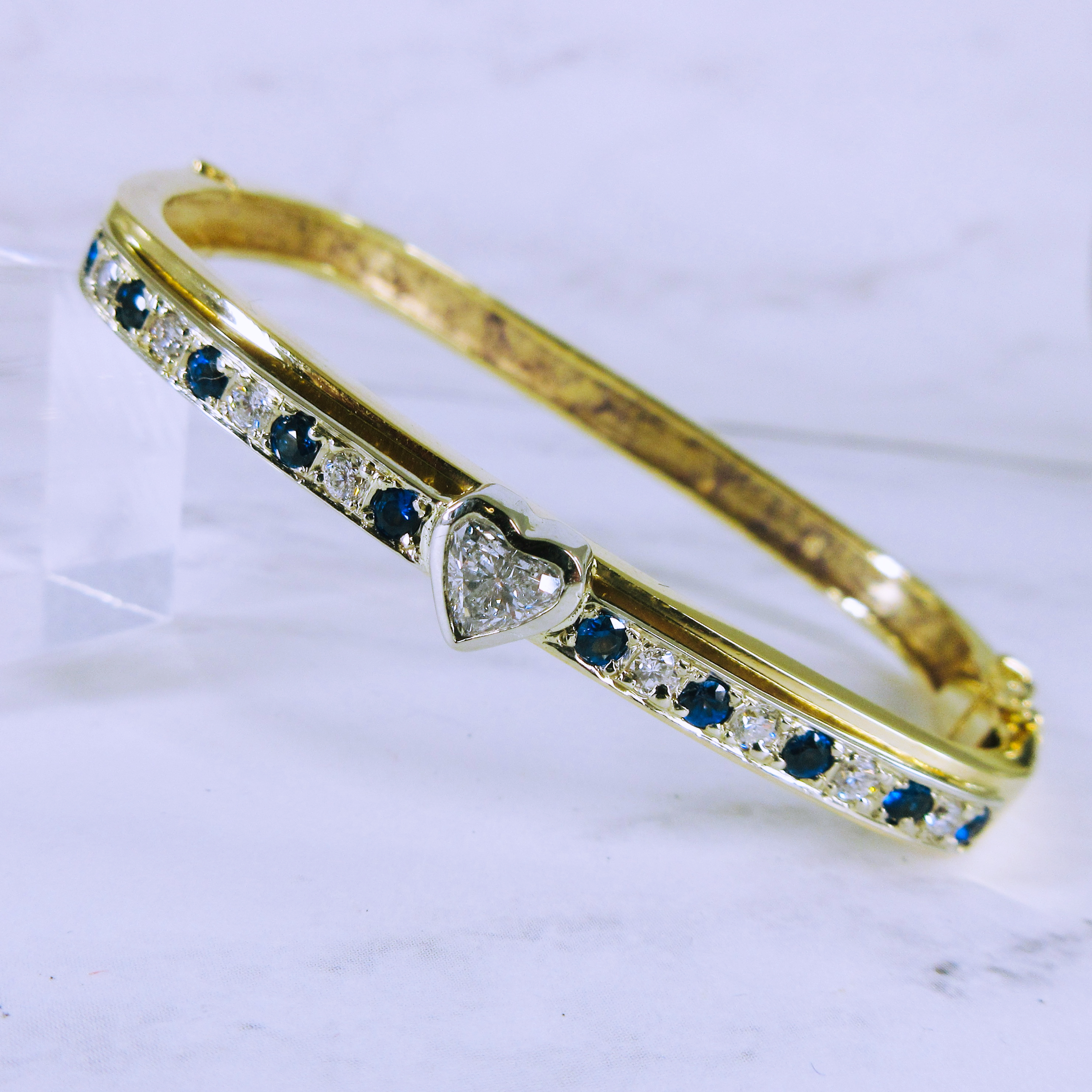 14K Yellow Gold Diamond and Sapphire Bangle