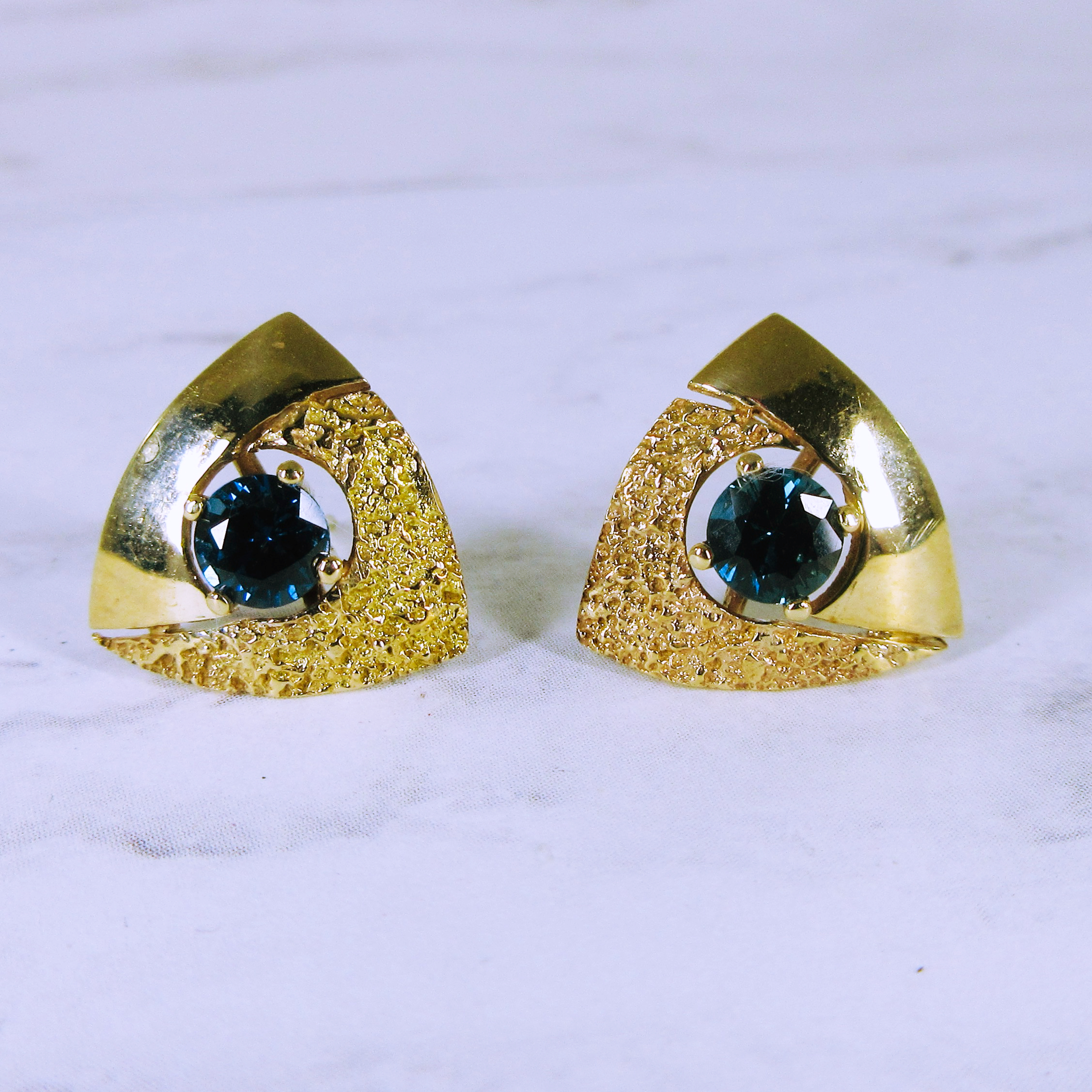 14K Yellow Gold Synthetic Sapphire Earrings