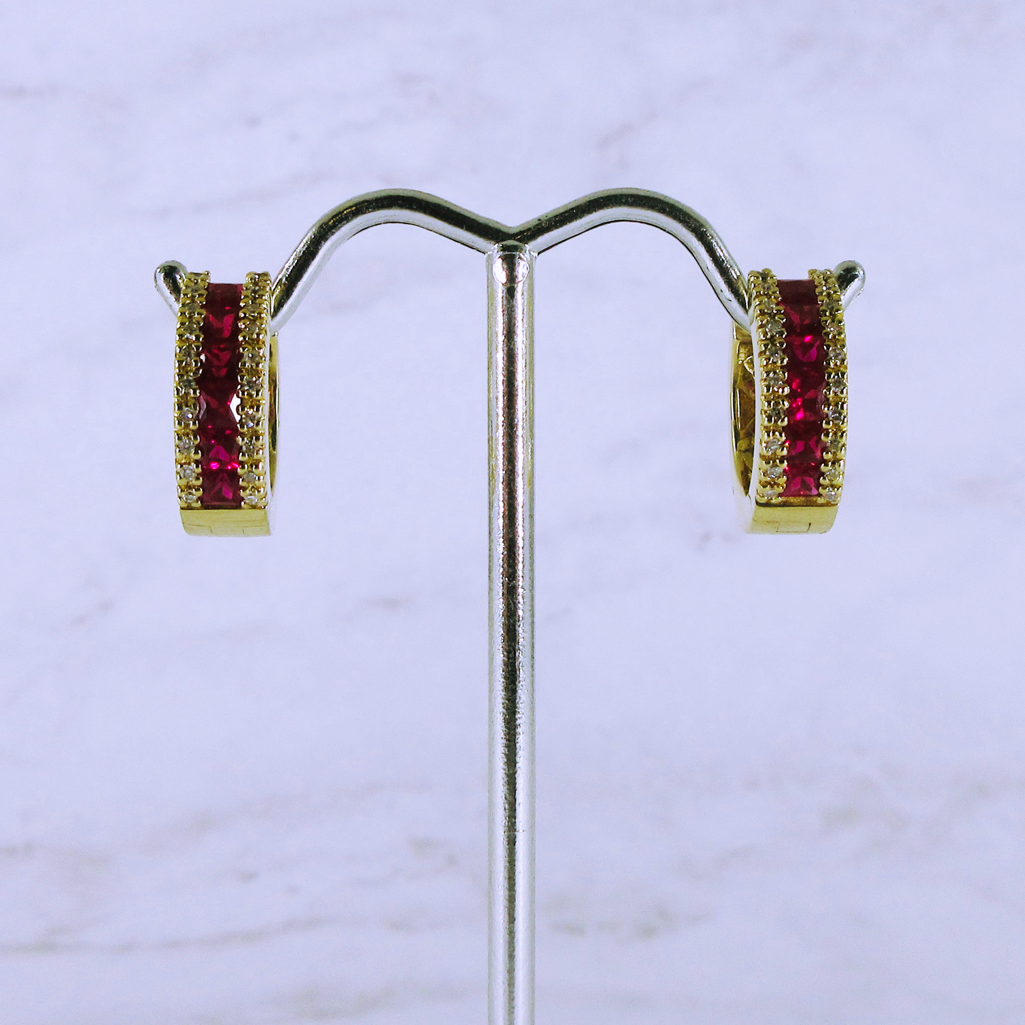 [SET] 14K Yellow Gold Necklace with Diamond and Ruby Earrings