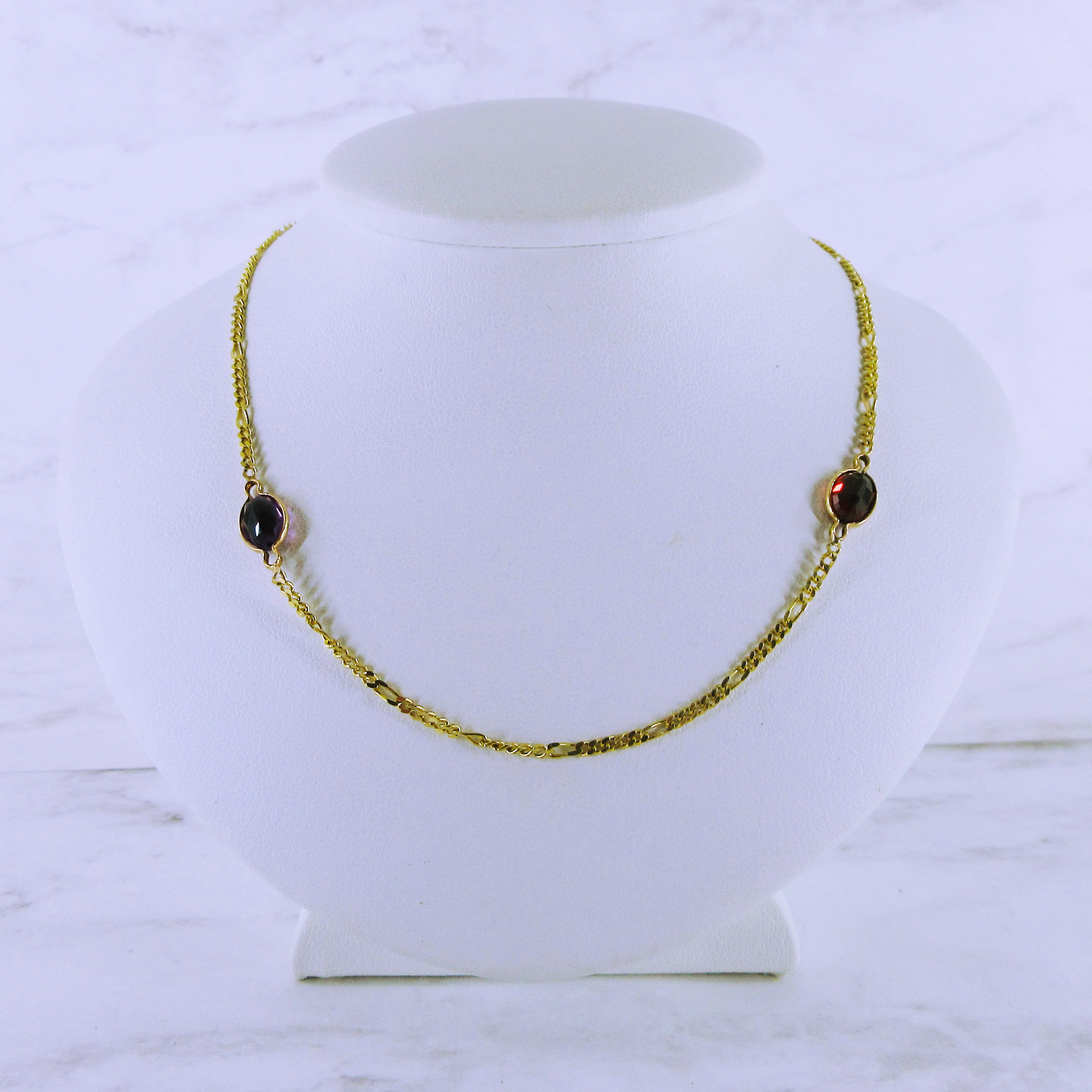 [SET] 14K Yellow Gold Necklace with Coloured Gemstones