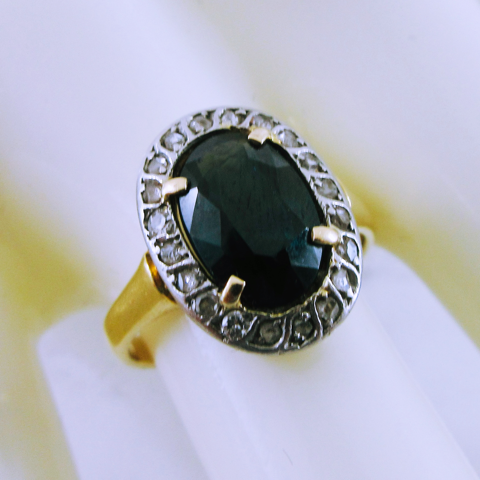 10K Yellow Gold and Platinum Sapphire and Diamond Ring