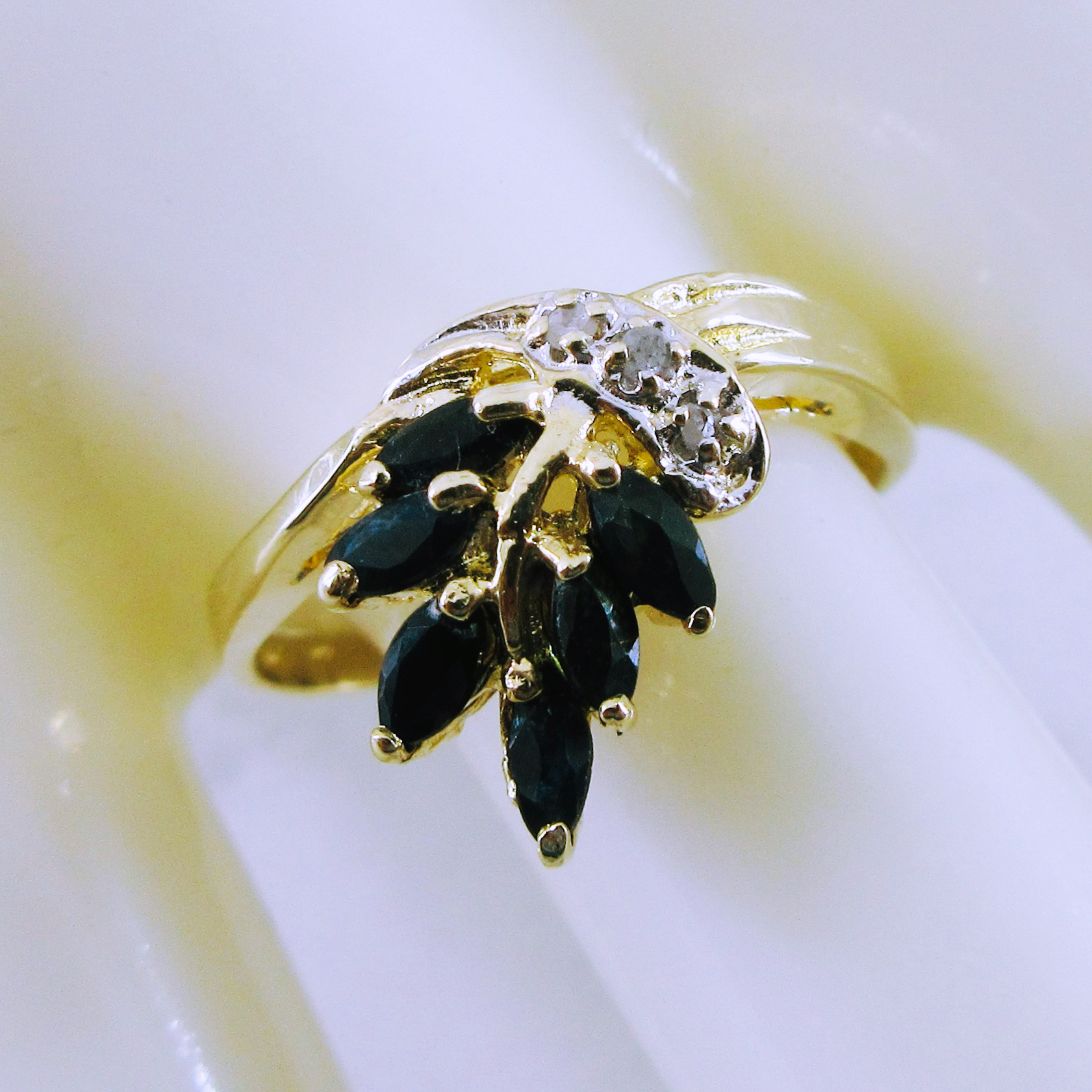 14K Yellow Gold Sapphire and Diamond Ring