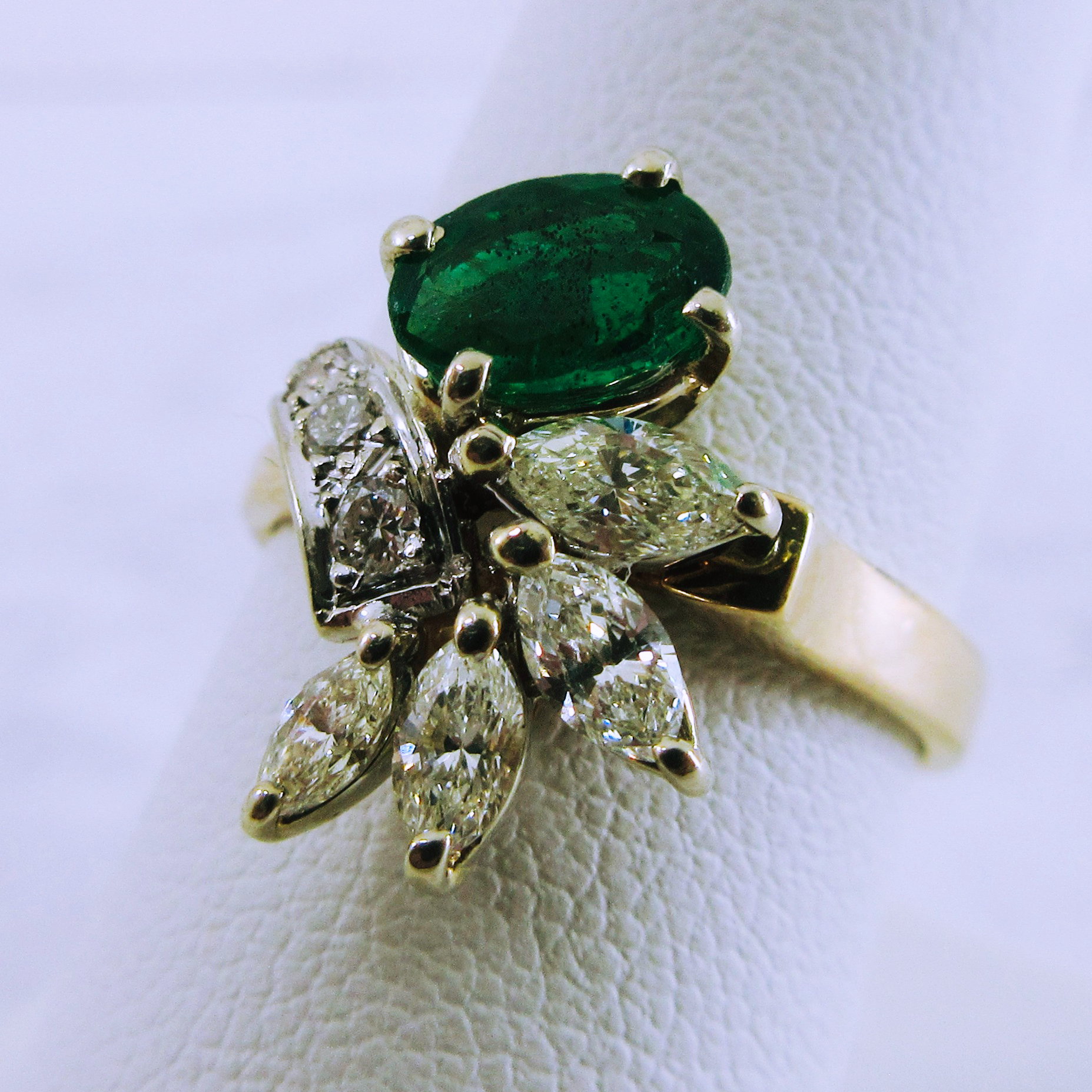 14K Yellow Gold Genuine Emerald and Diamond Ring