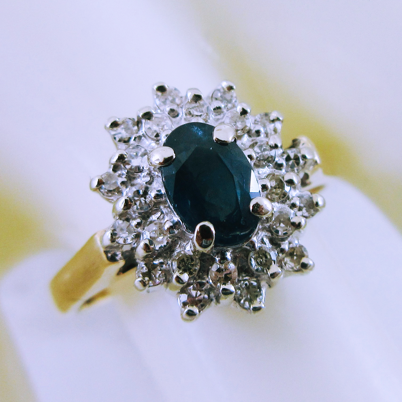 14K Yellow Gold Sapphire and Diamond Ring