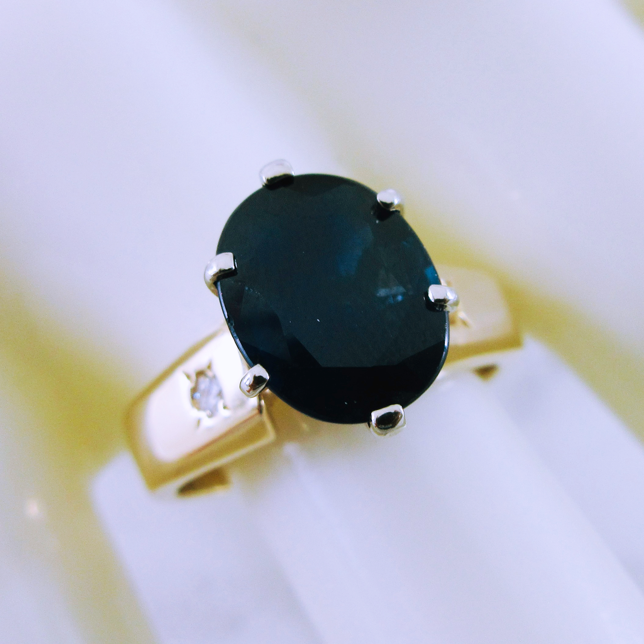 14K Yellow Gold Sapphire and Diamond Ring
