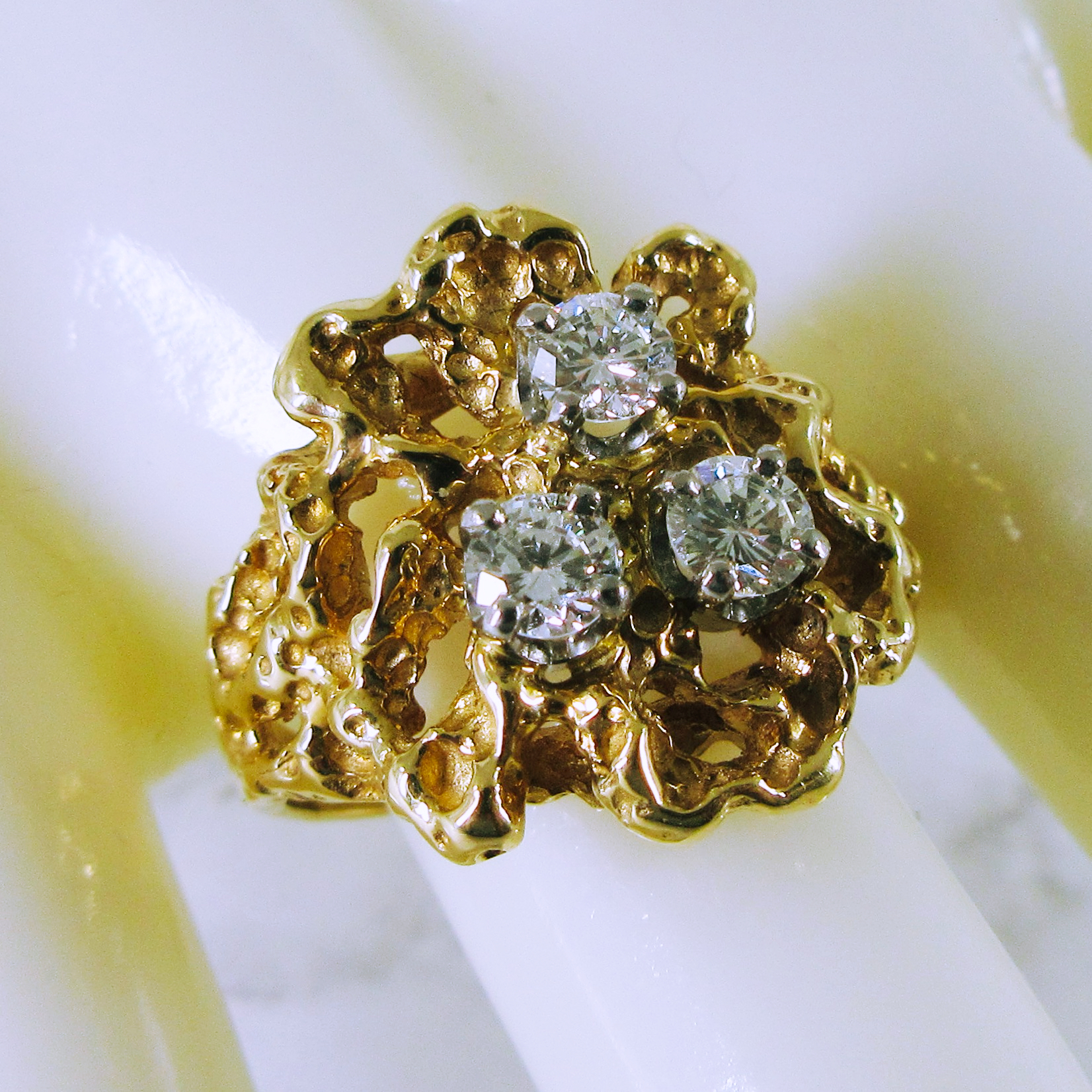 14K Yellow Gold Nugget Diamond Ring