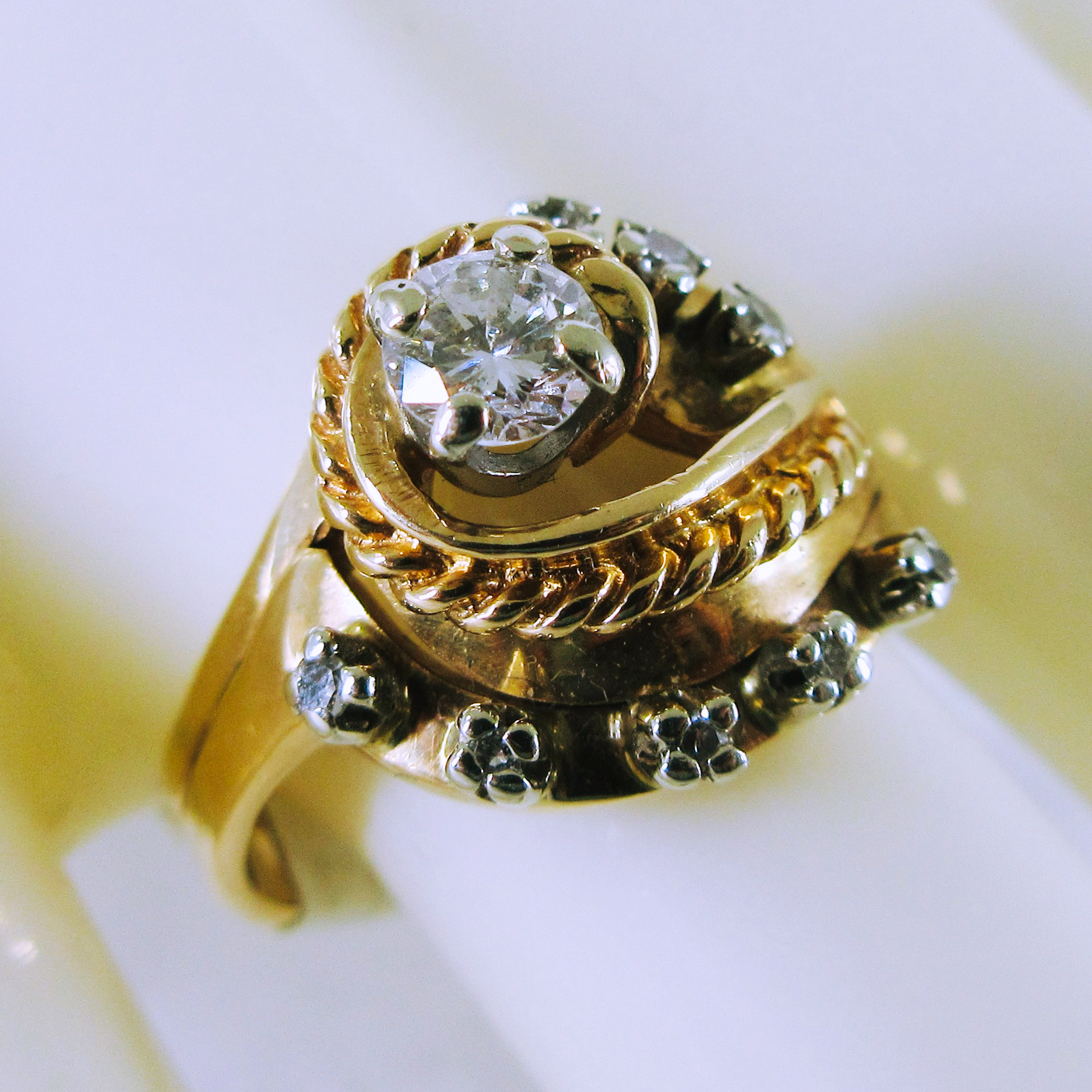 14K Yellow Gold Soldered 2- Ring Diamond Bridal Set