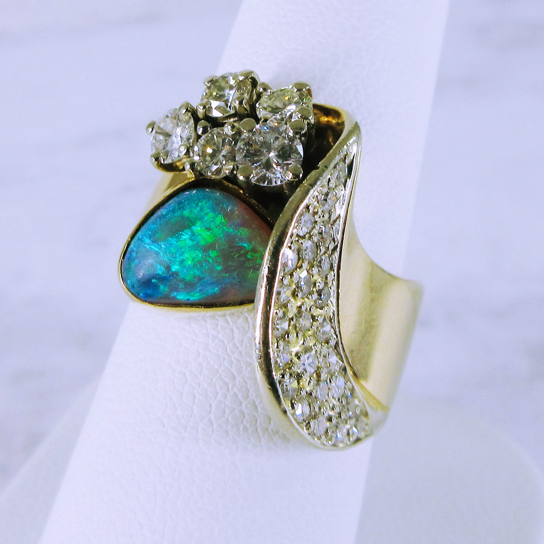 14K Yellow Gold Diamond and Opal Ring