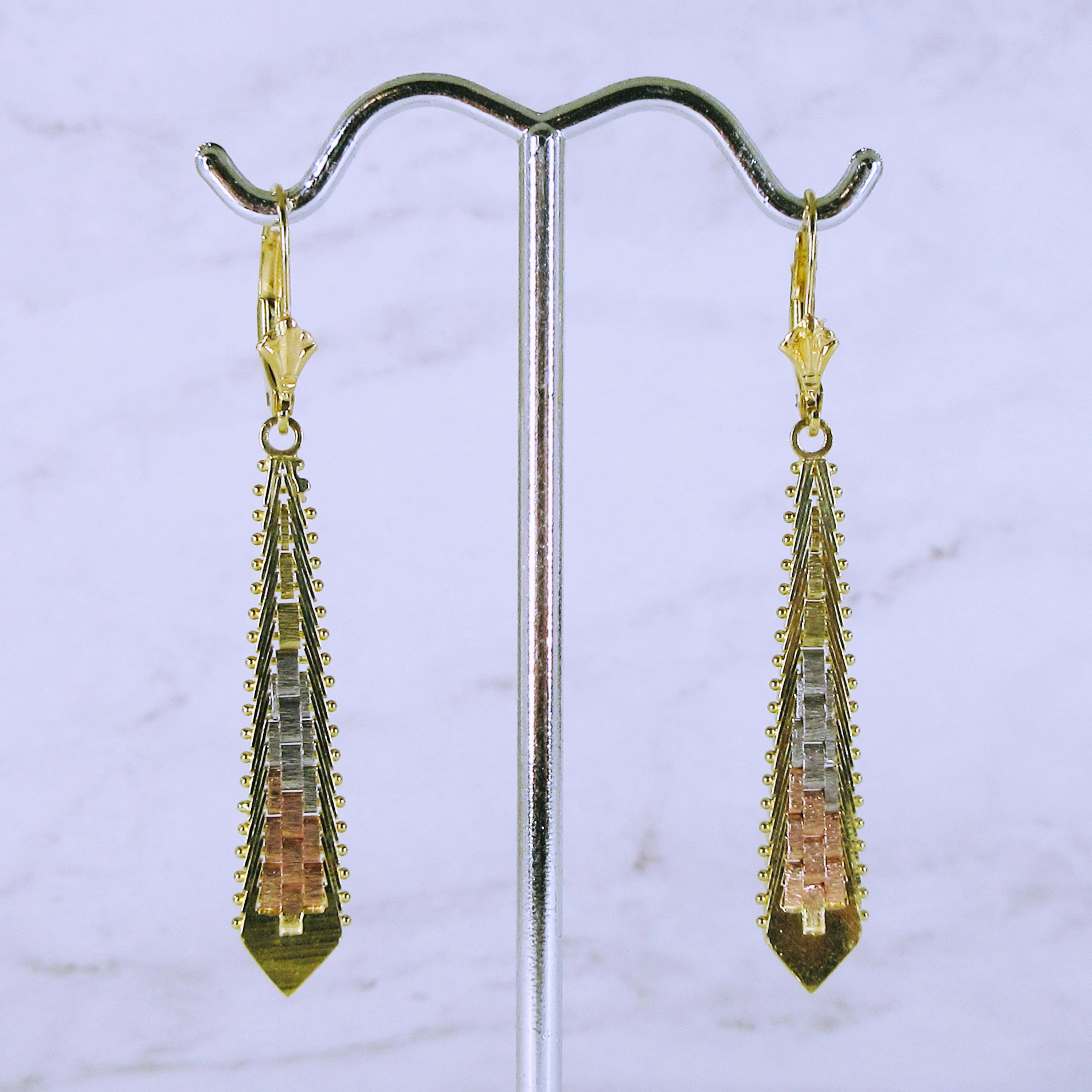 14K Tri- Colored Drop Earrings