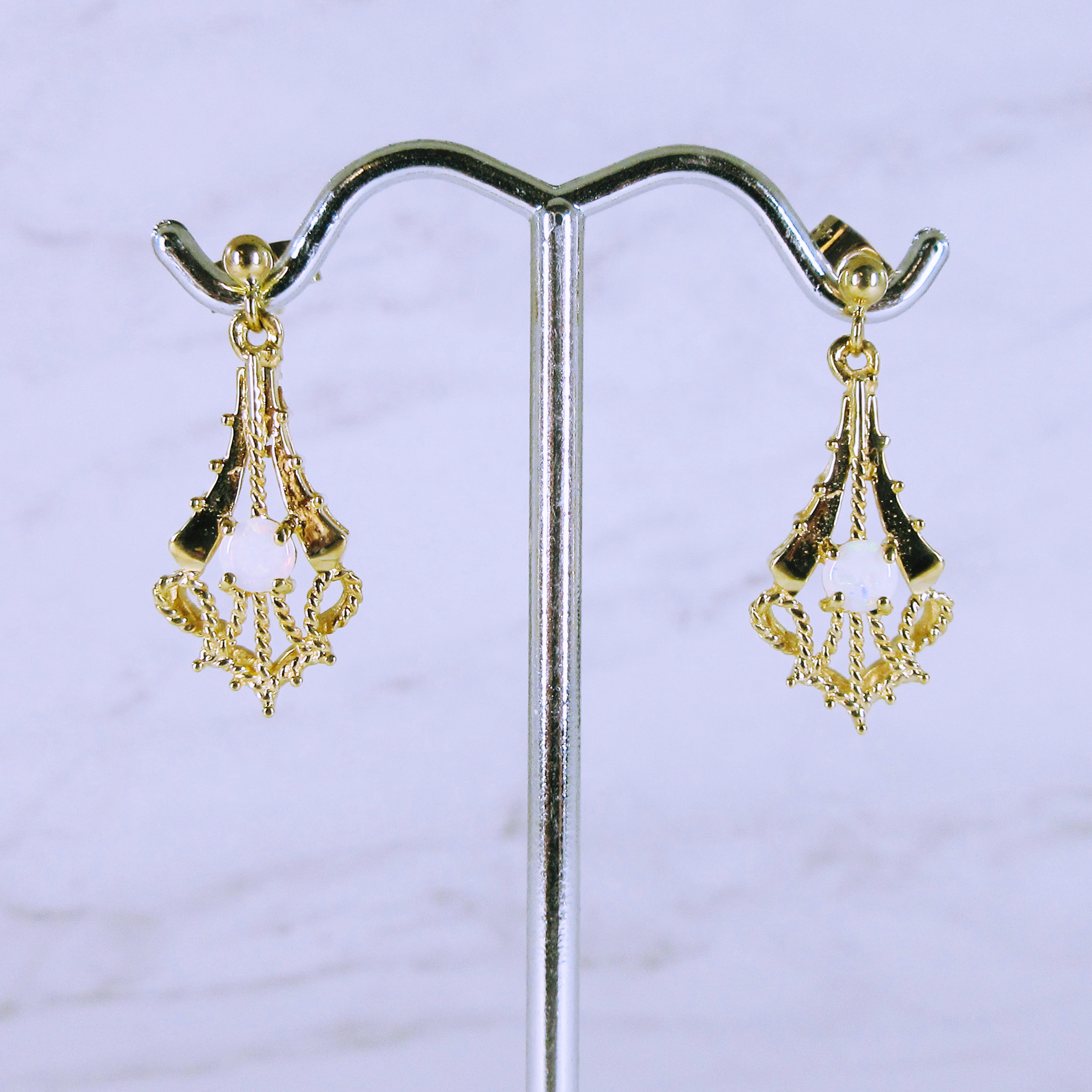 14K Yellow Gold Opal Earrings