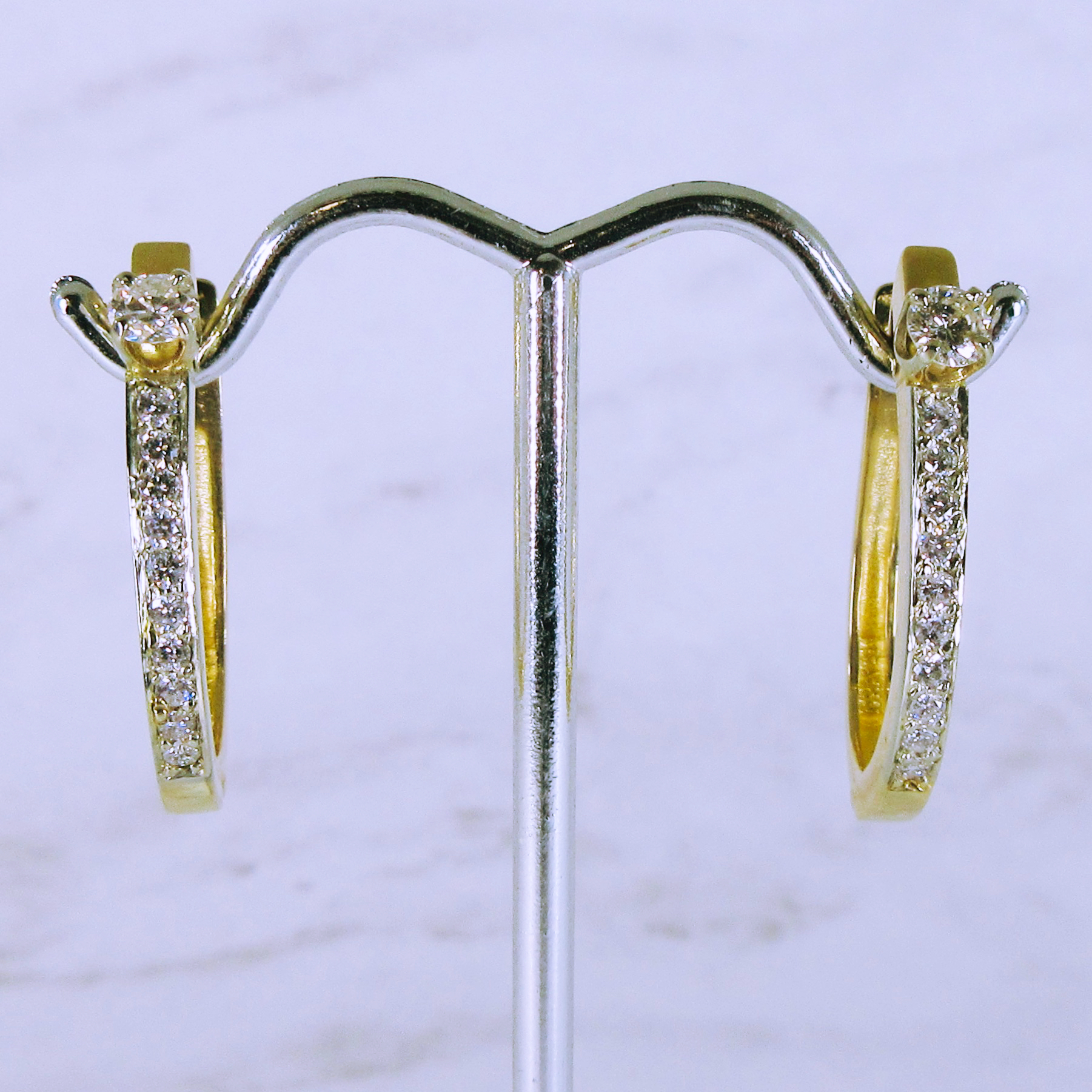 14K Yellow Gold Diamond Hoop Earrings