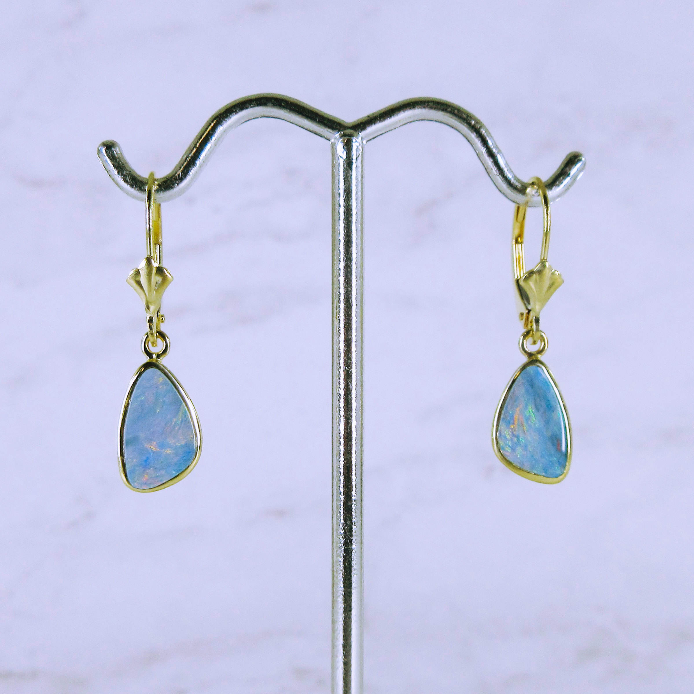 14K Yellow Gold Opal Hanging Earrings