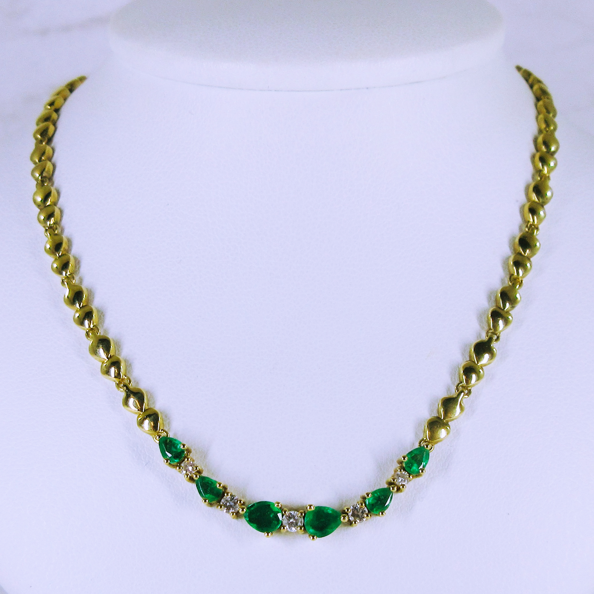 18K Yellow Gold 16" Necklace with Emeralds