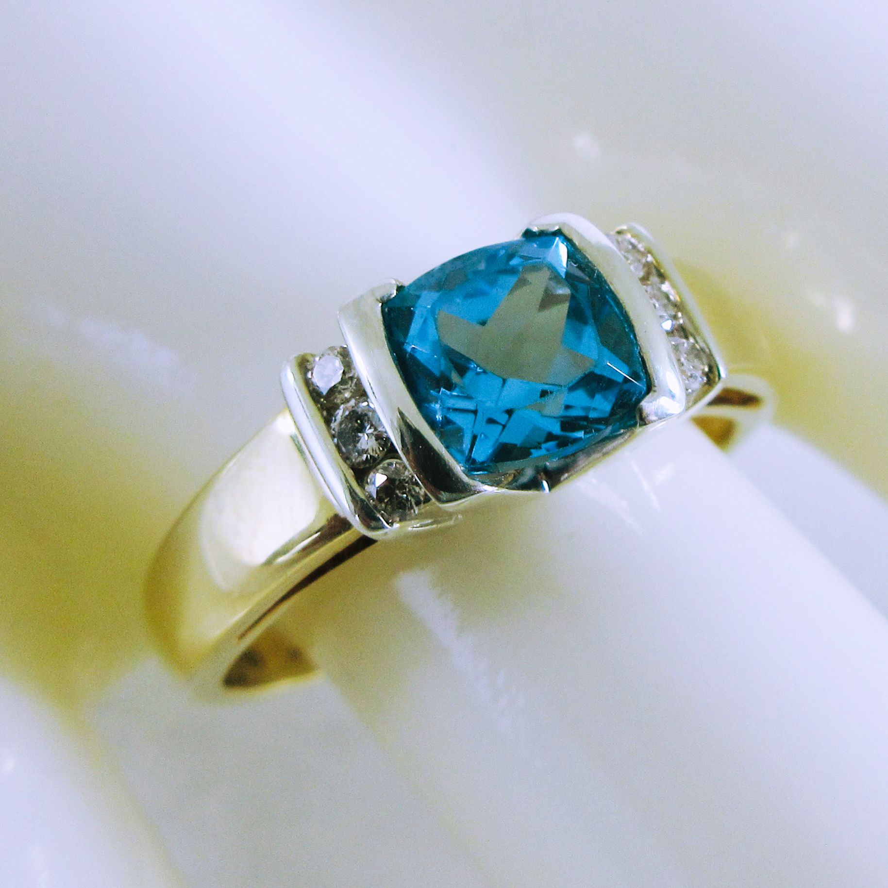 10K Yellow Gold Topaz and Diamond Ring