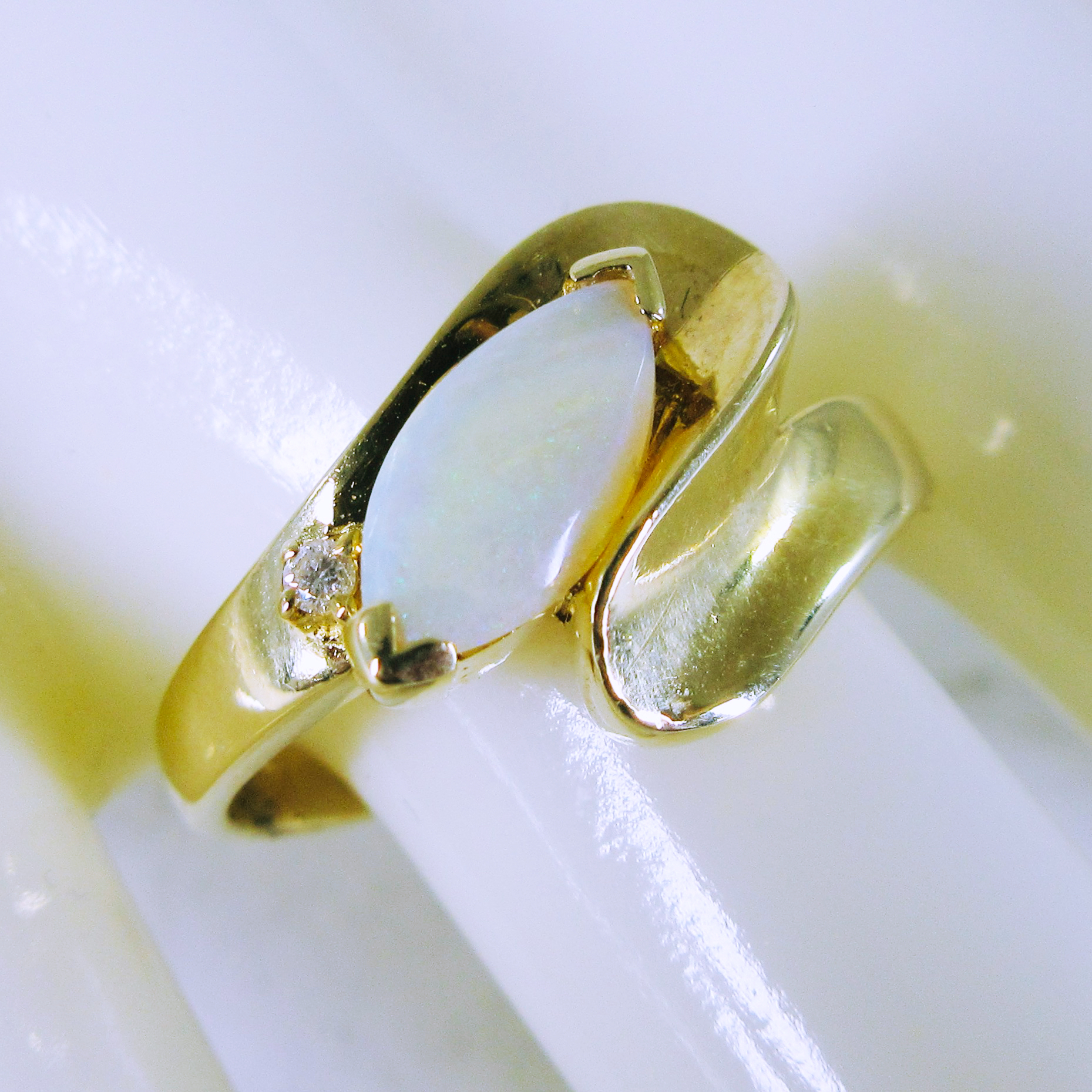 14K Yellow Gold Opal and Diamond Ring