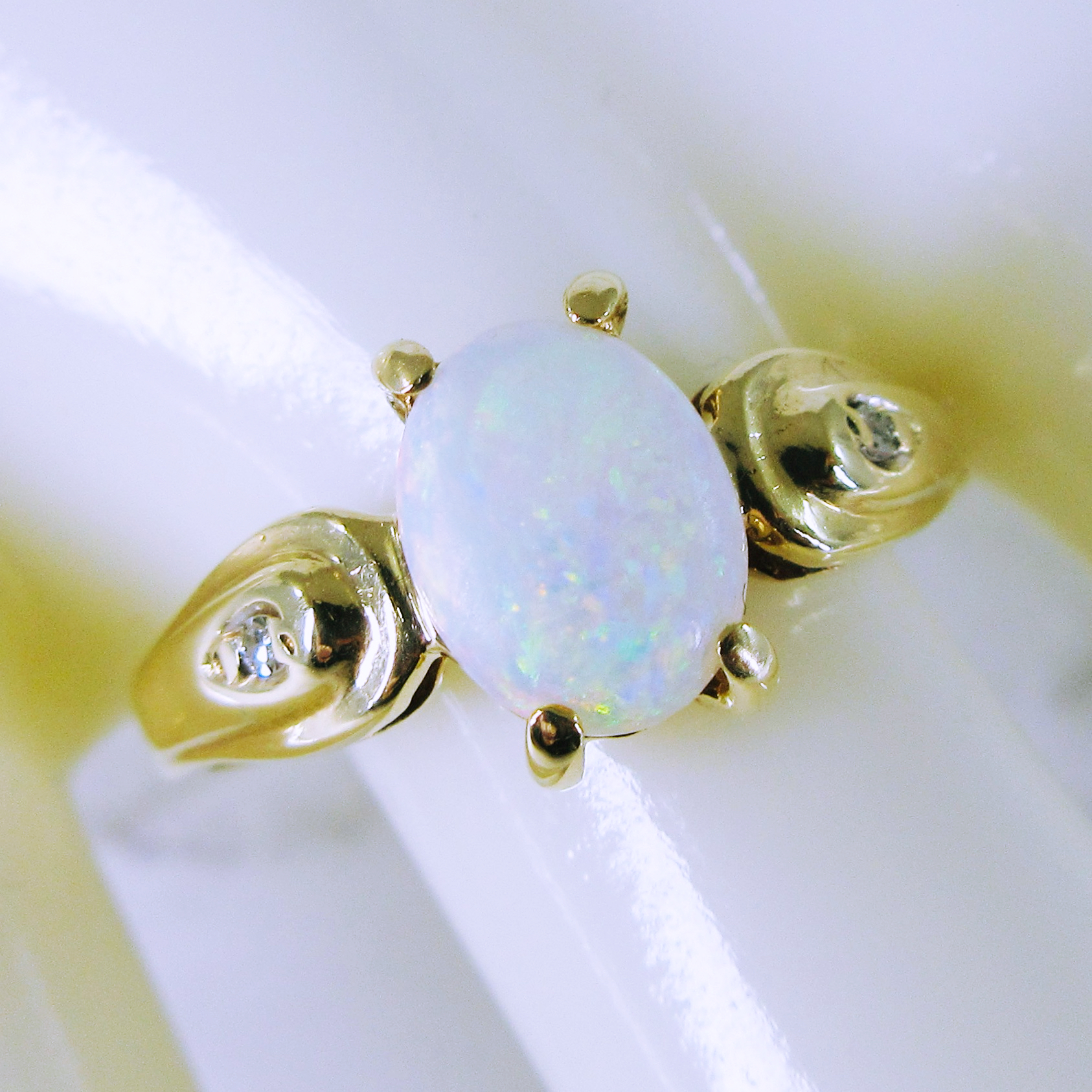 10K Yellow Gold Opal and Diamond Ring