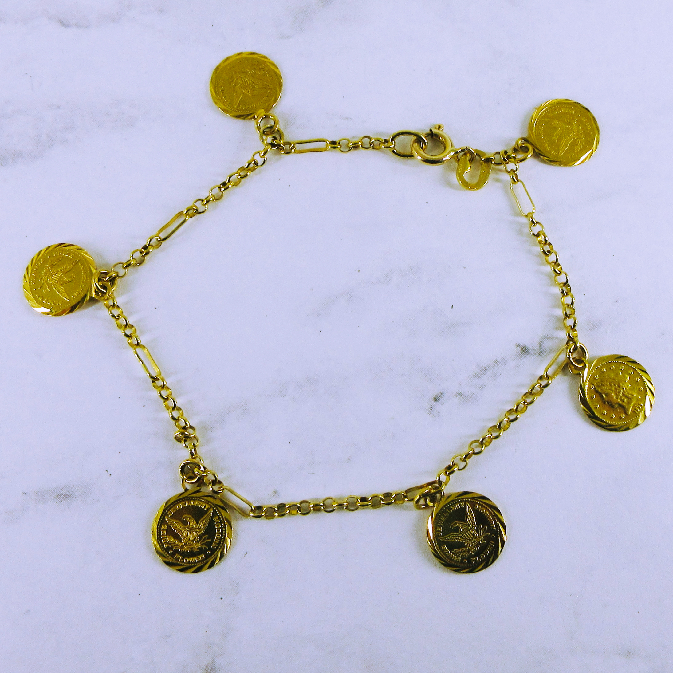 18K Yellow Gold Bracelet with Coin Charms