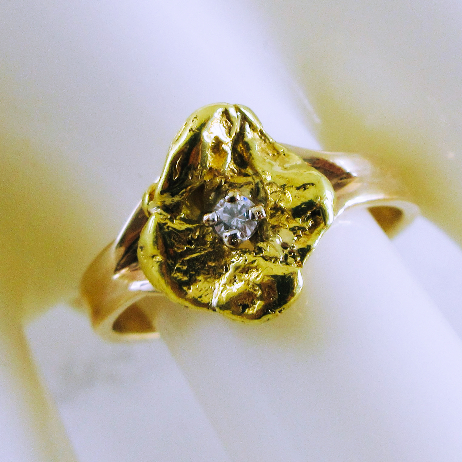 10K Yellow Gold Nugget Ring with Cubic Zirconia