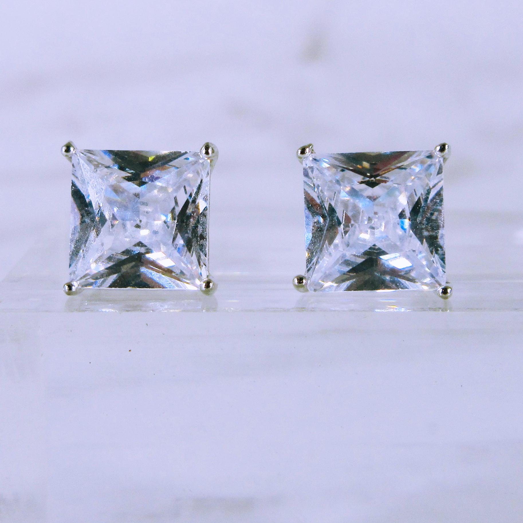 [NEW] Sterling Silver Cubic Zirconia Princess Cut Stud Earrings