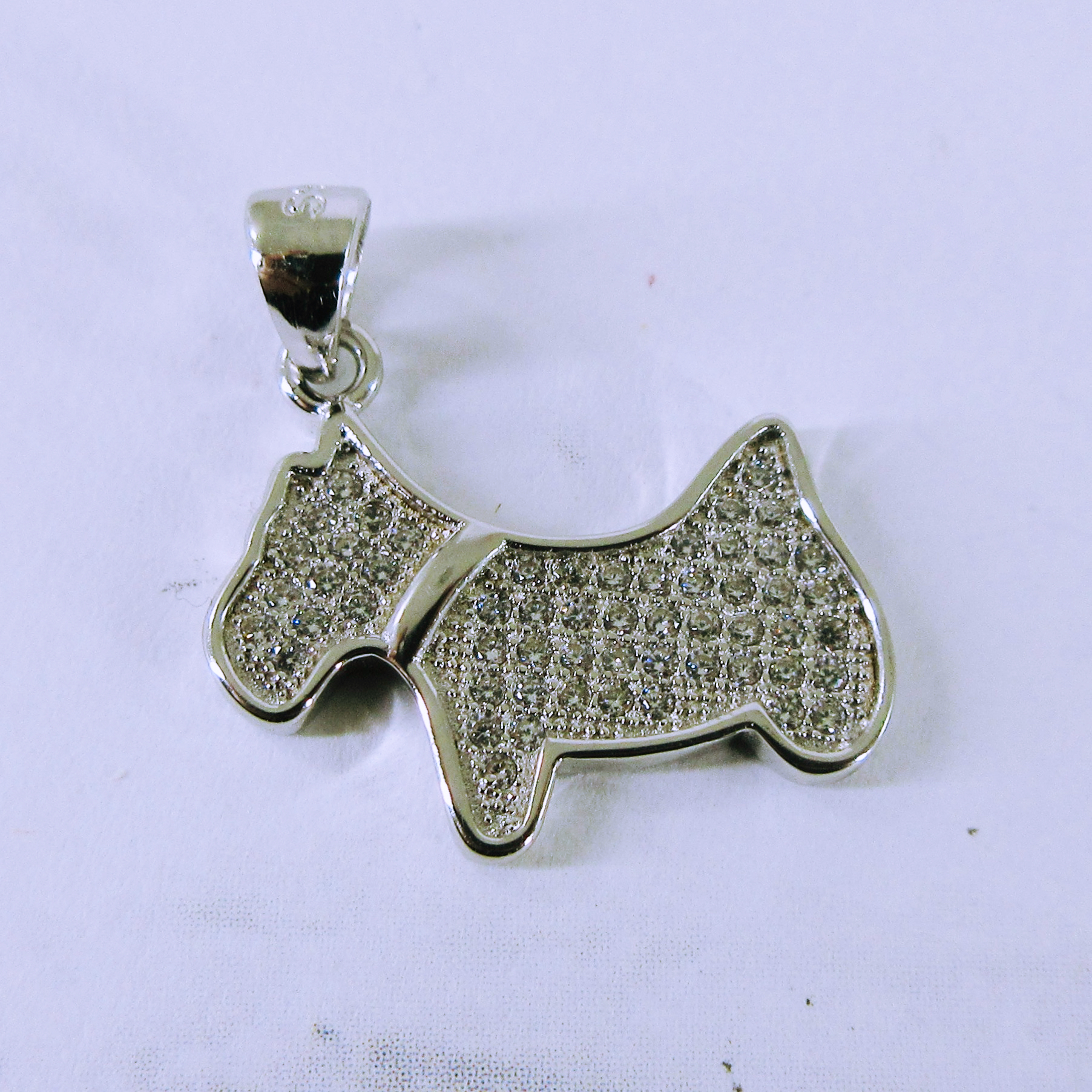 [NEW] Sterling Silver Terrier Pendant with Cubic Zirconia