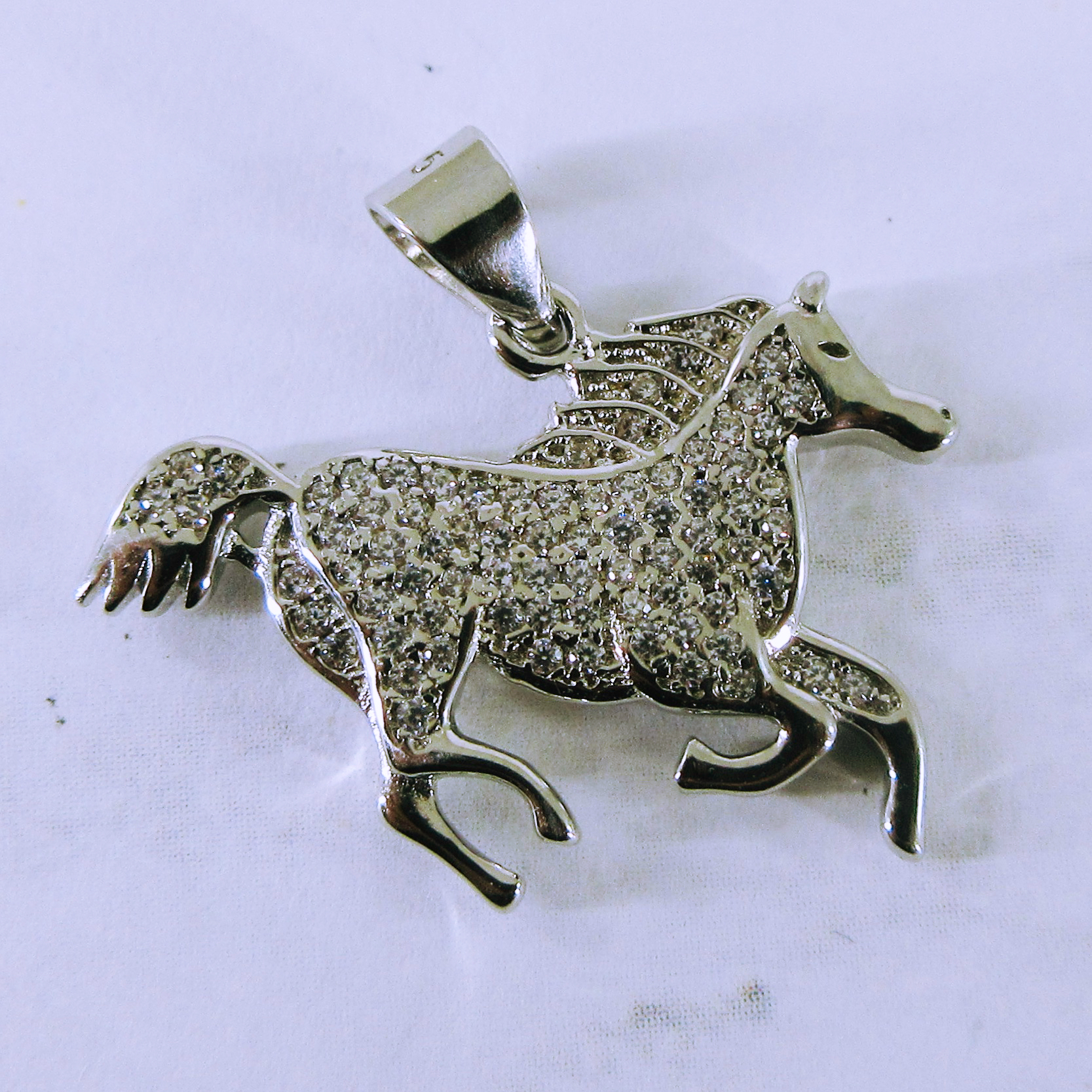 [NEW] Sterling Silver Horse Pendant with Cubic Zirconia