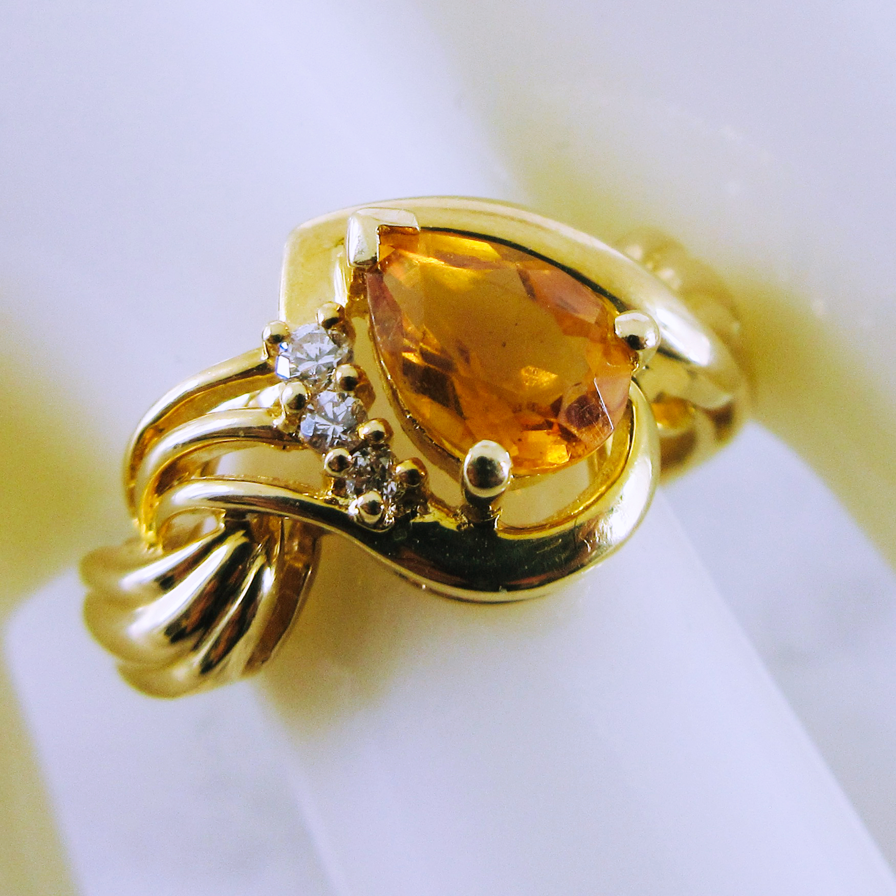 18K Yellow Gold Synthetic Citrine and Diamond Ring