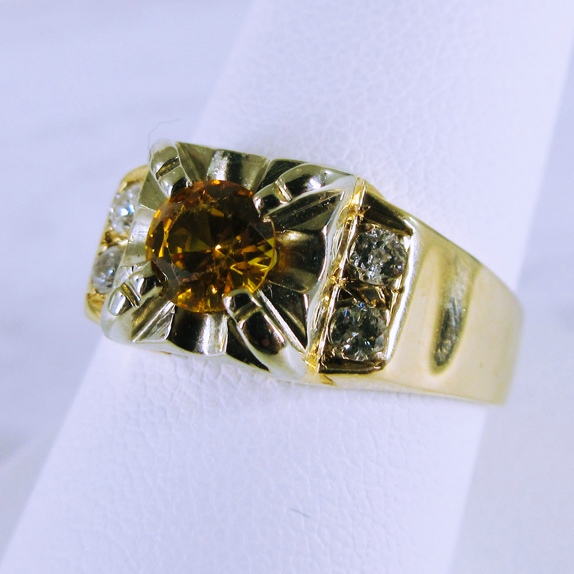 10K Yellow Gold Synthetic Citrine and Diamond Ring