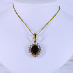 9K Yellow Gold Synthetic Garnet and Diamond Pendant