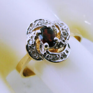 10K Yellow Gold Garnet and Diamond Ring