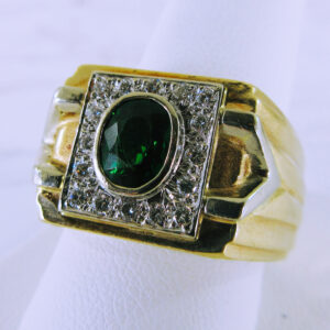 Men's 14K Yellow Gold Tourmaline and Diamond Ring