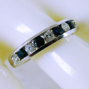 10K White Gold Sapphire and Diamond Channel Set Wedding Band