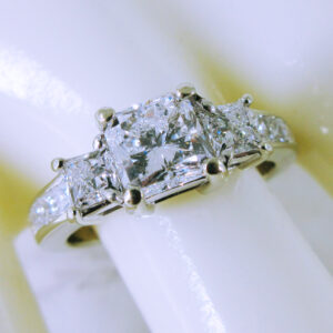 14K White Gold Princess Cut Three-Stone Diamond Engagement Ring
