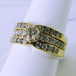 14K-18K Yellow Gold 3-Ring Soldered Diamond Bridal Set