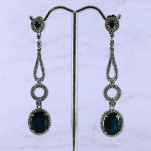 [SET] 14K White Gold Genuine Sapphire and Diamond Earrings