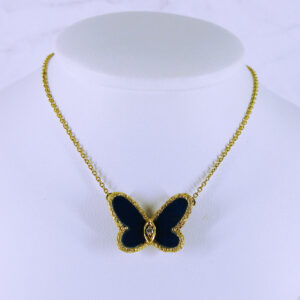 18K Yellow Gold 17" Chain with Butterfly Pendant and Diamond