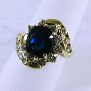 10K White Gold Synthetic Sapphire and Diamond Dinner Ring