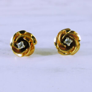 14K Yellow Gold Rose Earrings with Diamonds