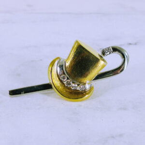 18K Yellow Gold and White Gold Top Hat and Cane Lapel Pin