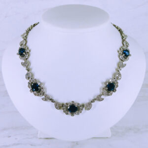 [SET] 14K White Gold Genuine Sapphire and Diamond Necklace