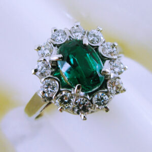 10K White Gold Synthetic Emerald and Diamond Ring