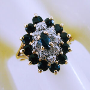 10K Yellow Gold Diamond and Sapphire Ring