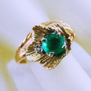 14K Yellow Gold Emerald and Diamond Ring