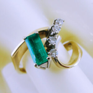 14K Yellow Gold Emerald and Diamond Ring