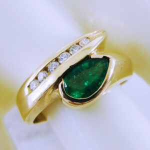 14K Yellow Gold Emerald and Diamond Ring
