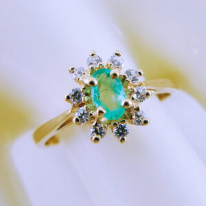 10K Yellow Gold Emerald and Cubic Zirconia Ring