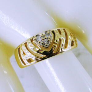 14K Yellow Gold Ring with Diamond Heart